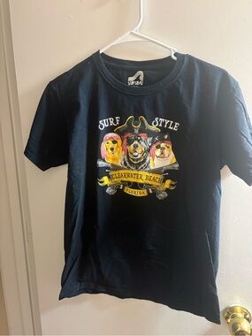 surf style Black Clearwater Beach Pirate Dogs Graphic Tee